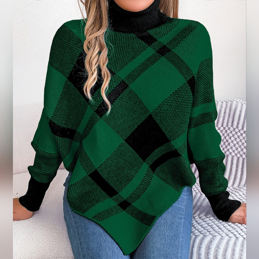 Isabelle Plaid Batwing Sweater - Green - Picture 2 of 7